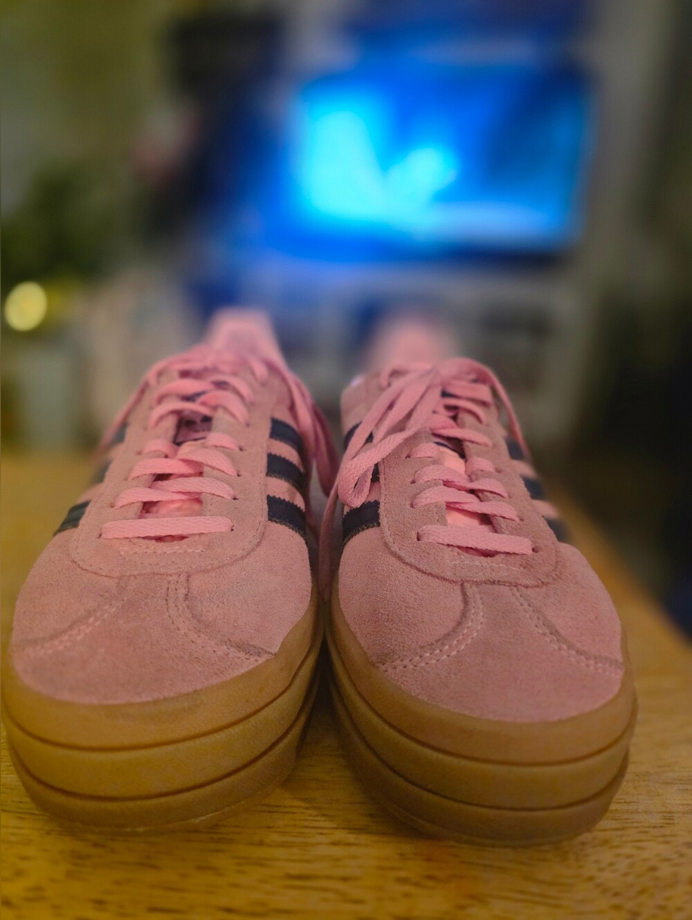 Adidas Pink Suede Platform Sneakers with Black Stripes